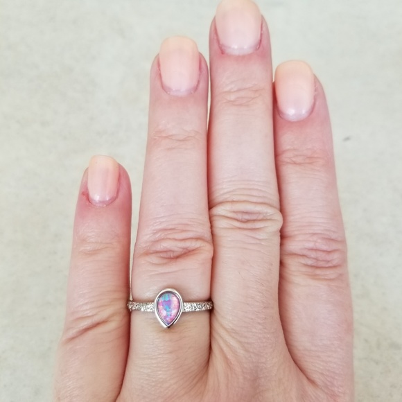 18k Over Sterling Pink Opal Ring - Picture 6 of 8